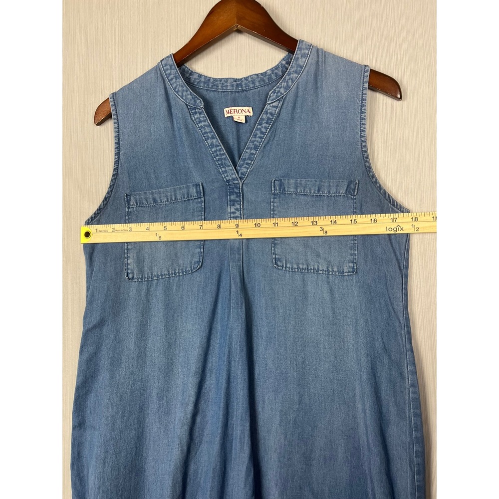 Merona Womens S Blue Lyocell Shift Dress Sleeveless Hi-Lo Hem Casual - Picture 8 of 10